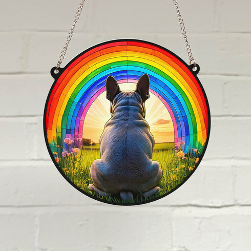 French Bulldog Grey Rainbow Bridge Stained Glass Effect Suncatcher